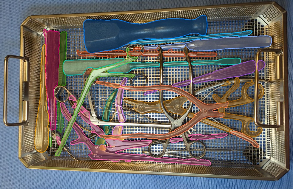 AI-identified surgical instruments with color-coded tracking